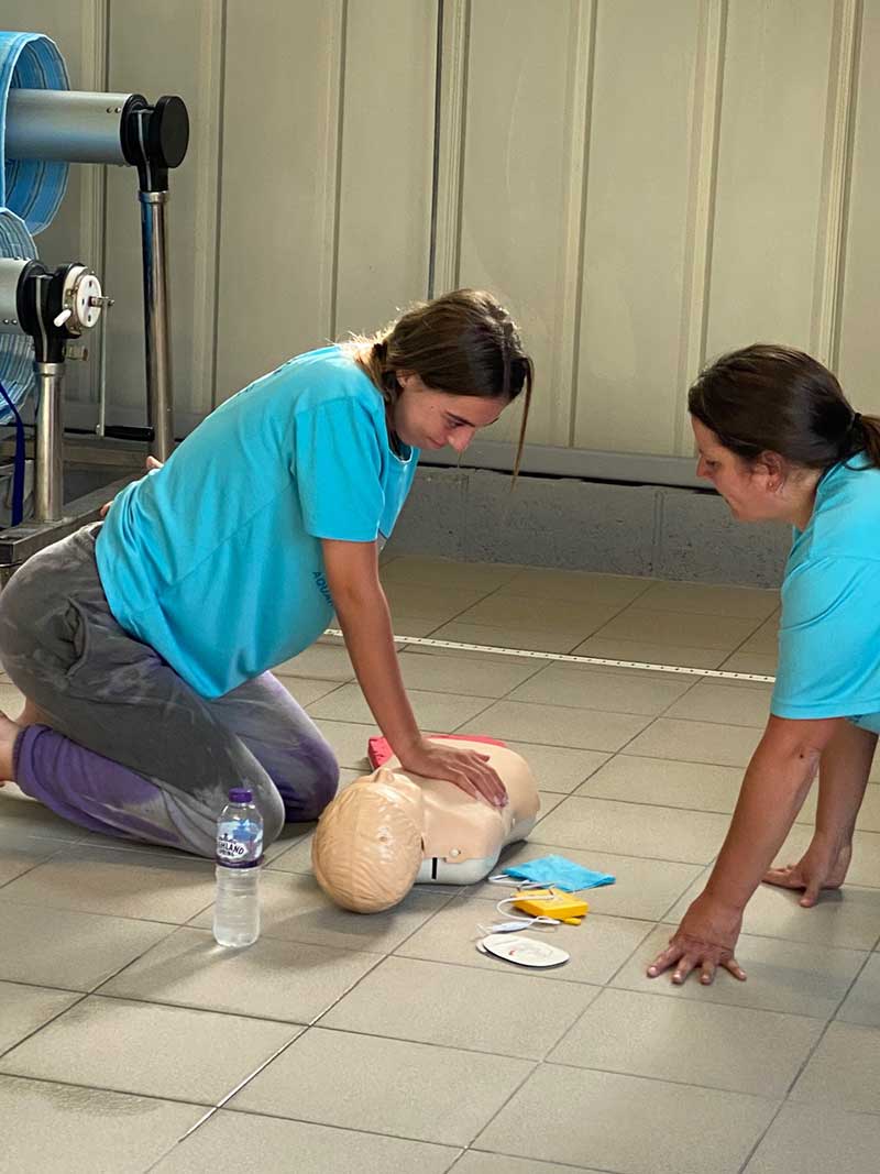 Trainer Charlotte working with Immy, a level 1 teacher, on CPR basics