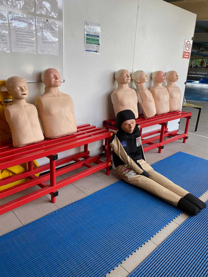 Training over, it’s time for a rest! Our mannequins waiting to go back into storage.